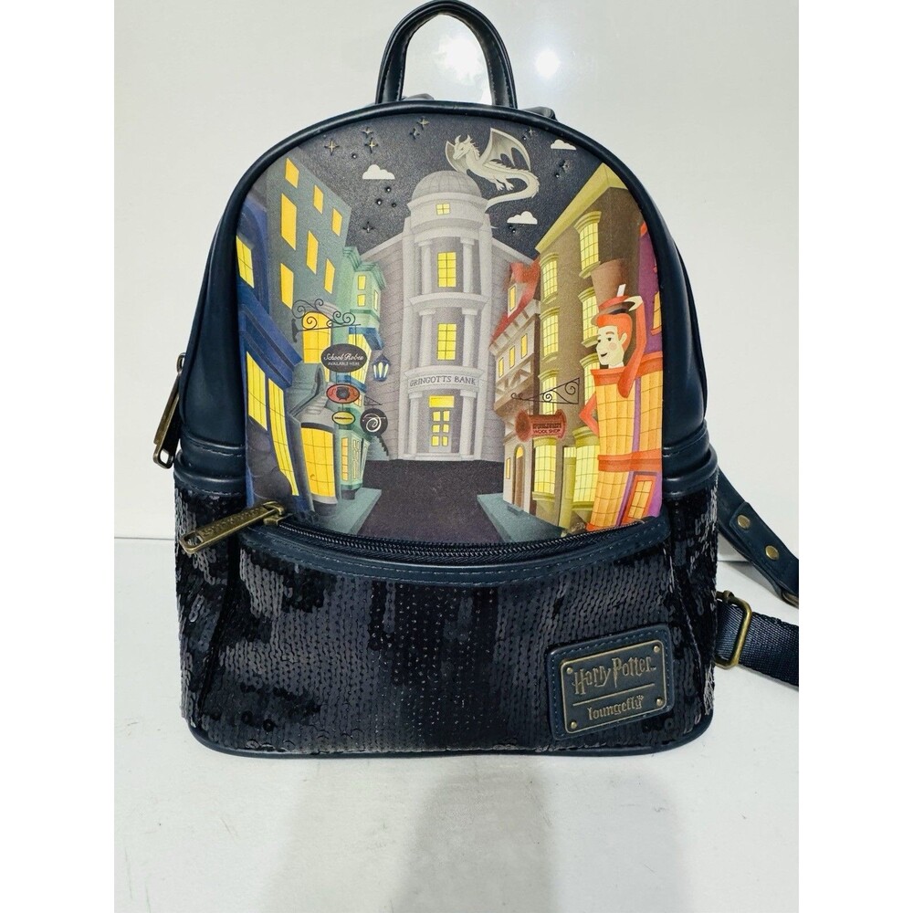 Loungefly Harry Potter Diagon Alley Gringotts Bank Black Sequin Mini Backpack